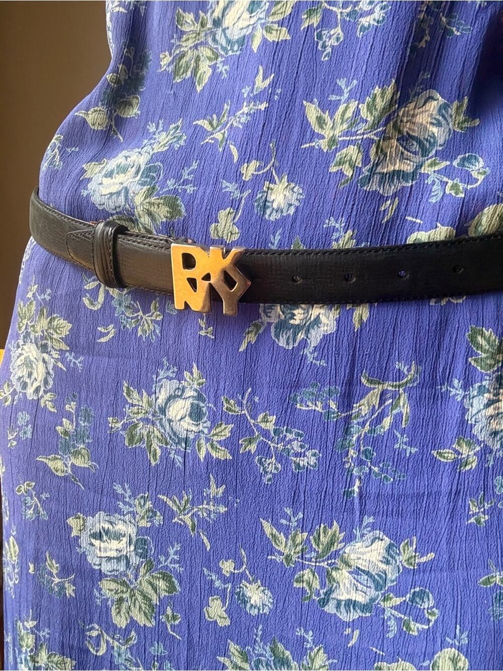 Vintage 90s DKNY Leather Belt | Silver Logo Buckle | Minimalist Black | M